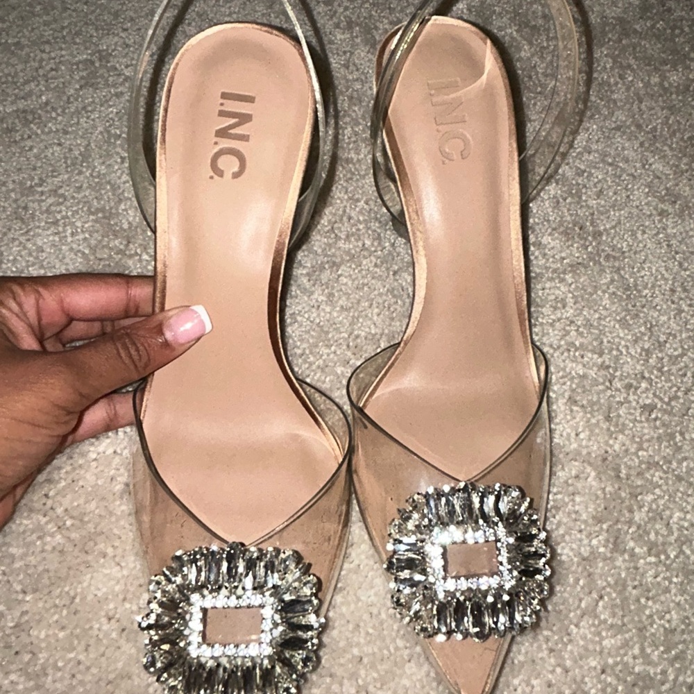 INC International Concepts Women's Transparent and Silver Embellished Heels